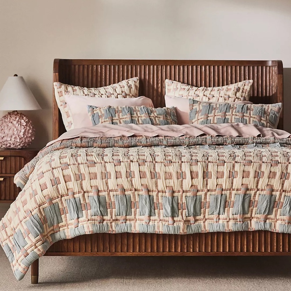 NWT Anthropologie Sonya Matelasse Quilt Coverlet Standard Blue Brown Twin